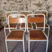 Vintage French school chairs – 1960s industrial cafe seats (set of 5)