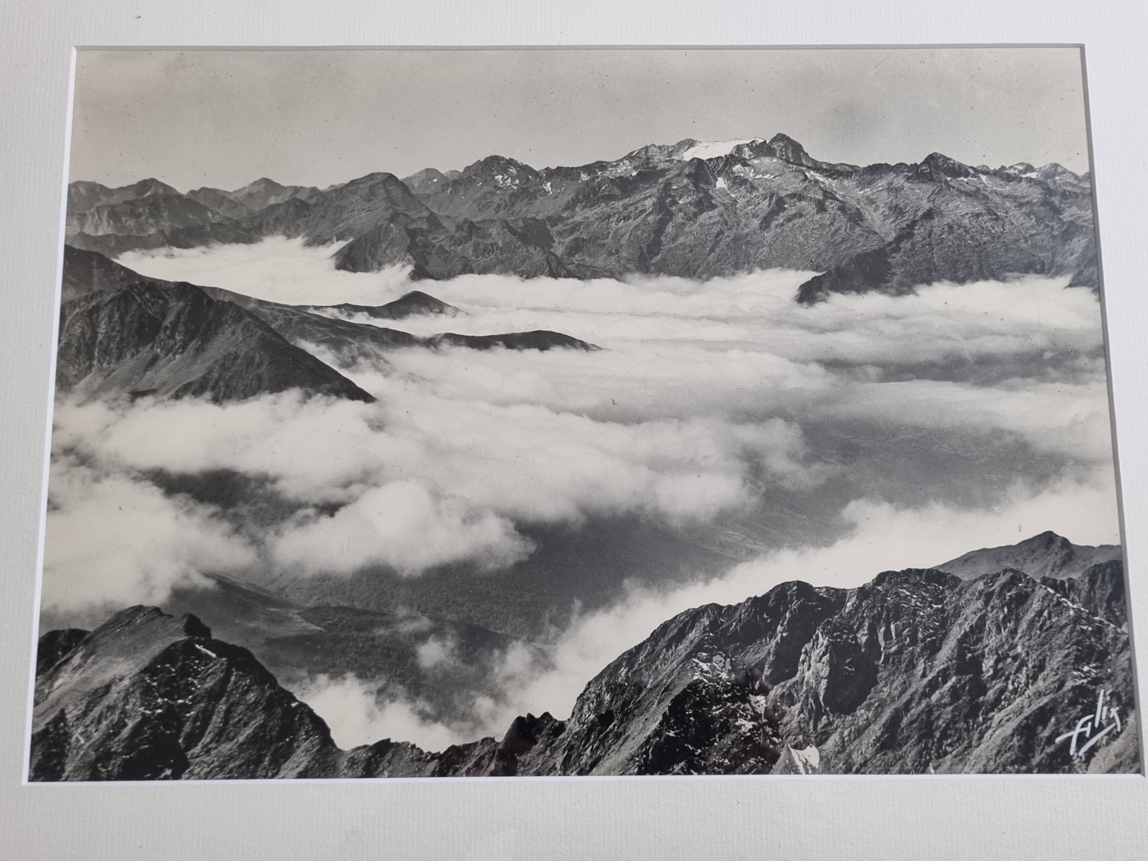 Panoramic photograph of the Pyrenees signed Alix, 49x35 cm framed.
