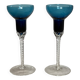 Pair of Murano (or Empoli) glass candlesticks with twisted bases, vintage 1960.