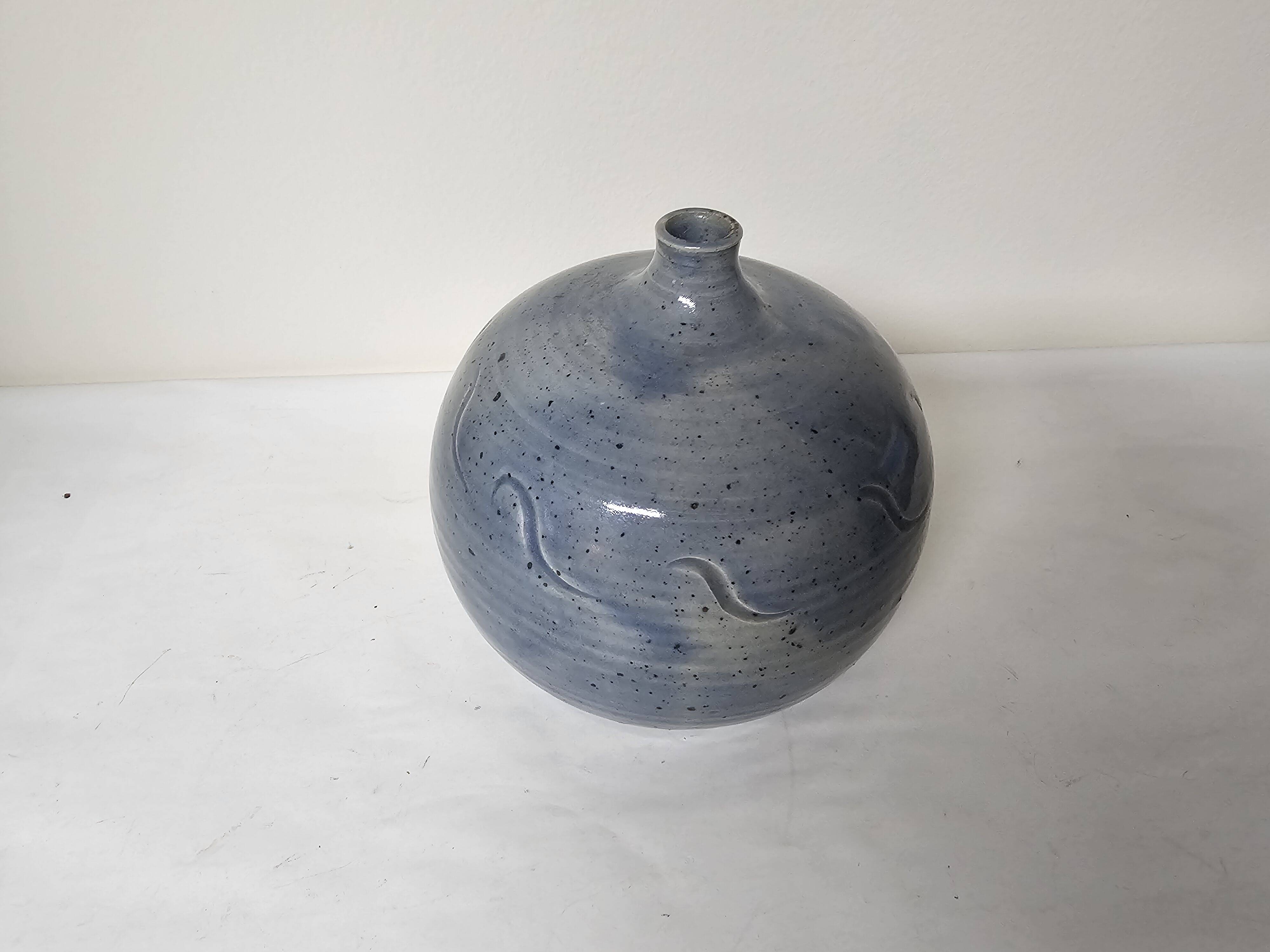 Glazed ceramic ball vase soliflore signed with monogram BL.