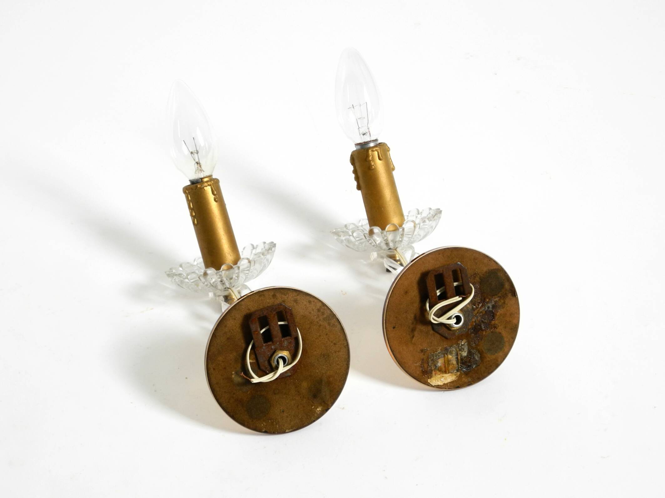 Two original Italian 1960s wall lamps with glass and mirror components