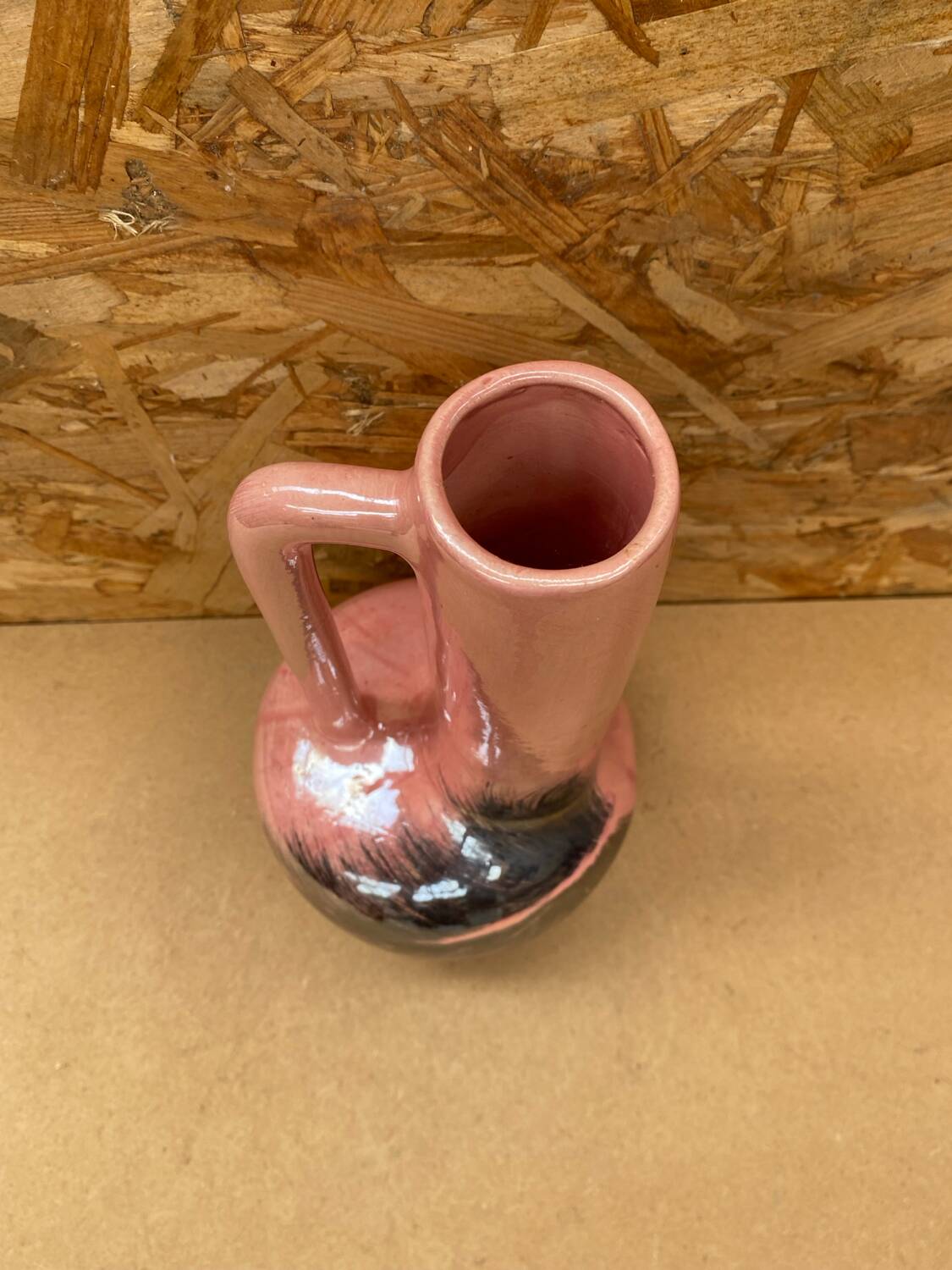 Antique Pink Ceramic Vase Glazed Black Decor Vintage