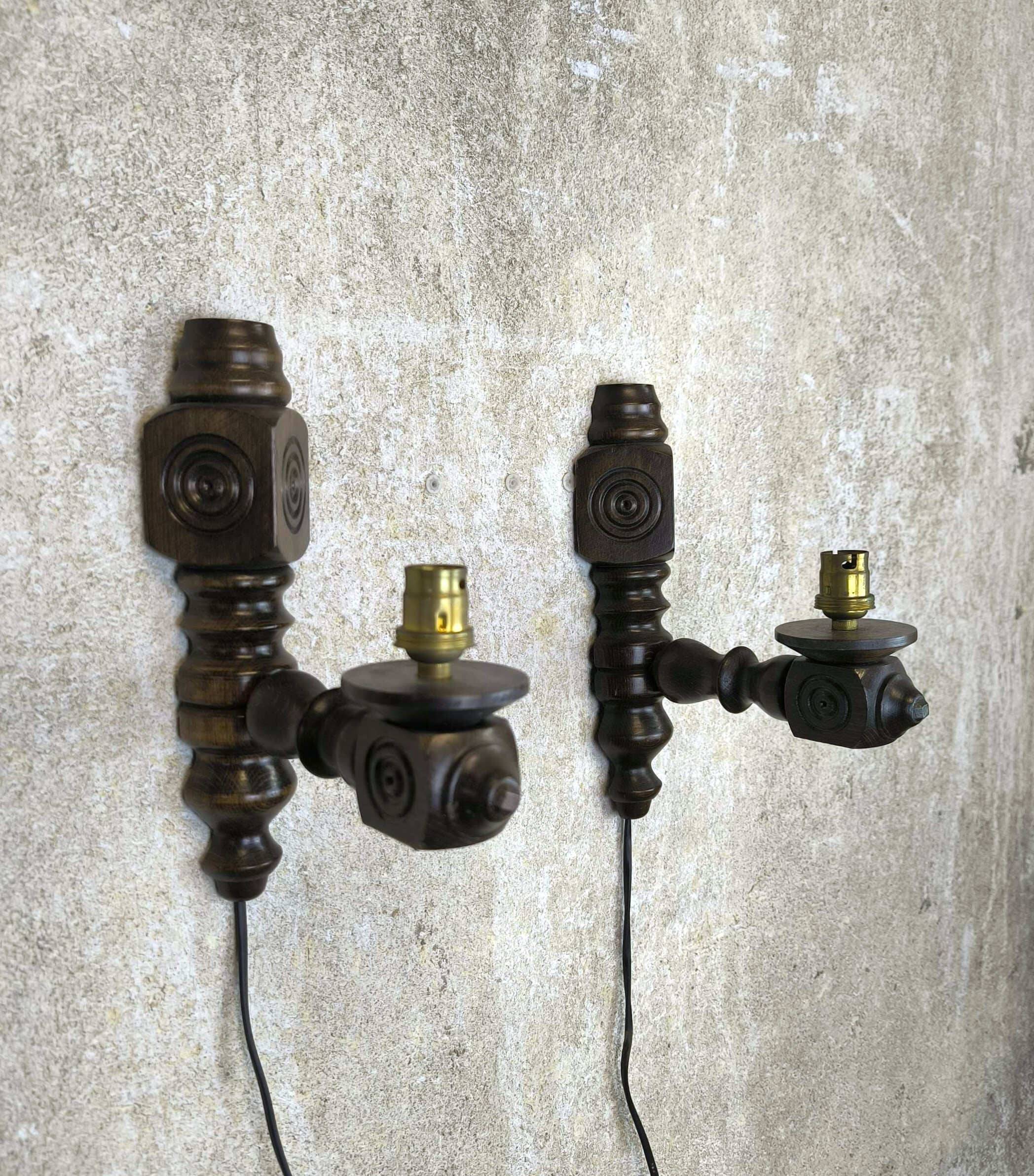 Pair of vintage wooden wall lights