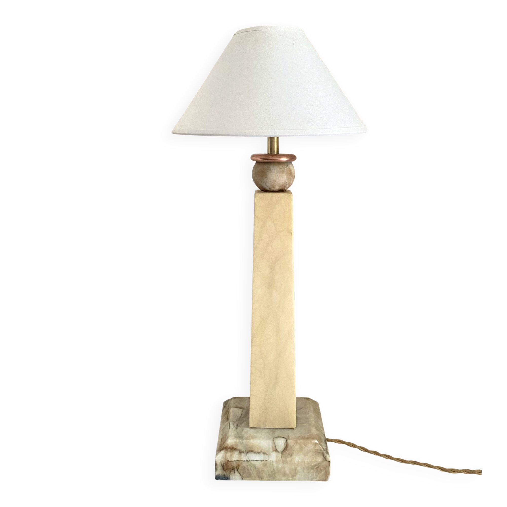 Alabaster lamp, 2M braided fabric cable, cotton shade