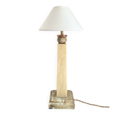 Lampe albâtre, câble tissu tressé 2M, abat-jour coton