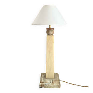 Alabaster lamp, 2M braided fabric cable, cotton shade