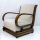 Art Deco Italian Walnut and Velvet Armchair and Ottoman, 1920s