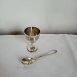 Egg Cup and Small Spoon in Silver Metal