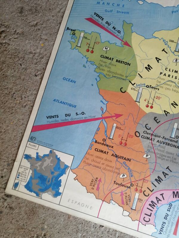 Carte scolaire vintage mdi France - Côtes de l'atlantique.