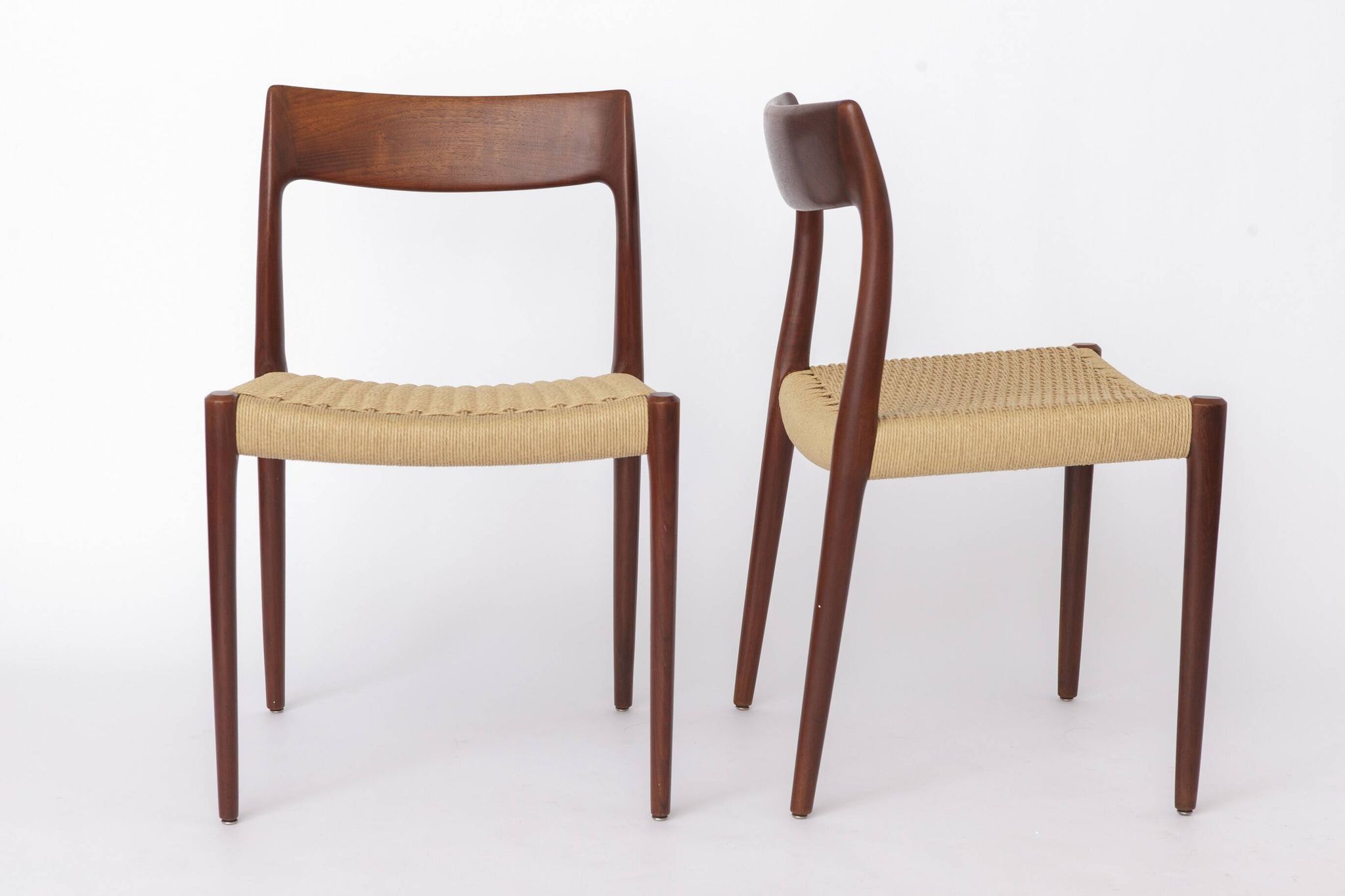 Set of 4 Niels Møller Model 77 Chairs Dark Teak Danish Cord 1950s Danish