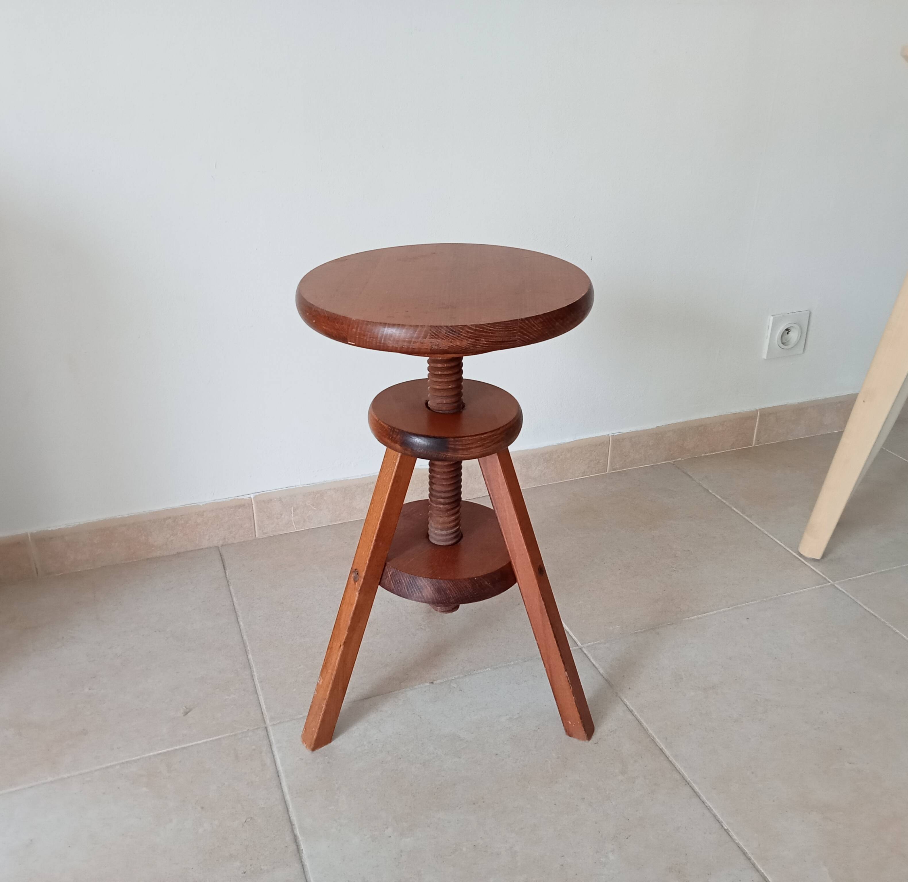 Vintage screw stool in solid oak