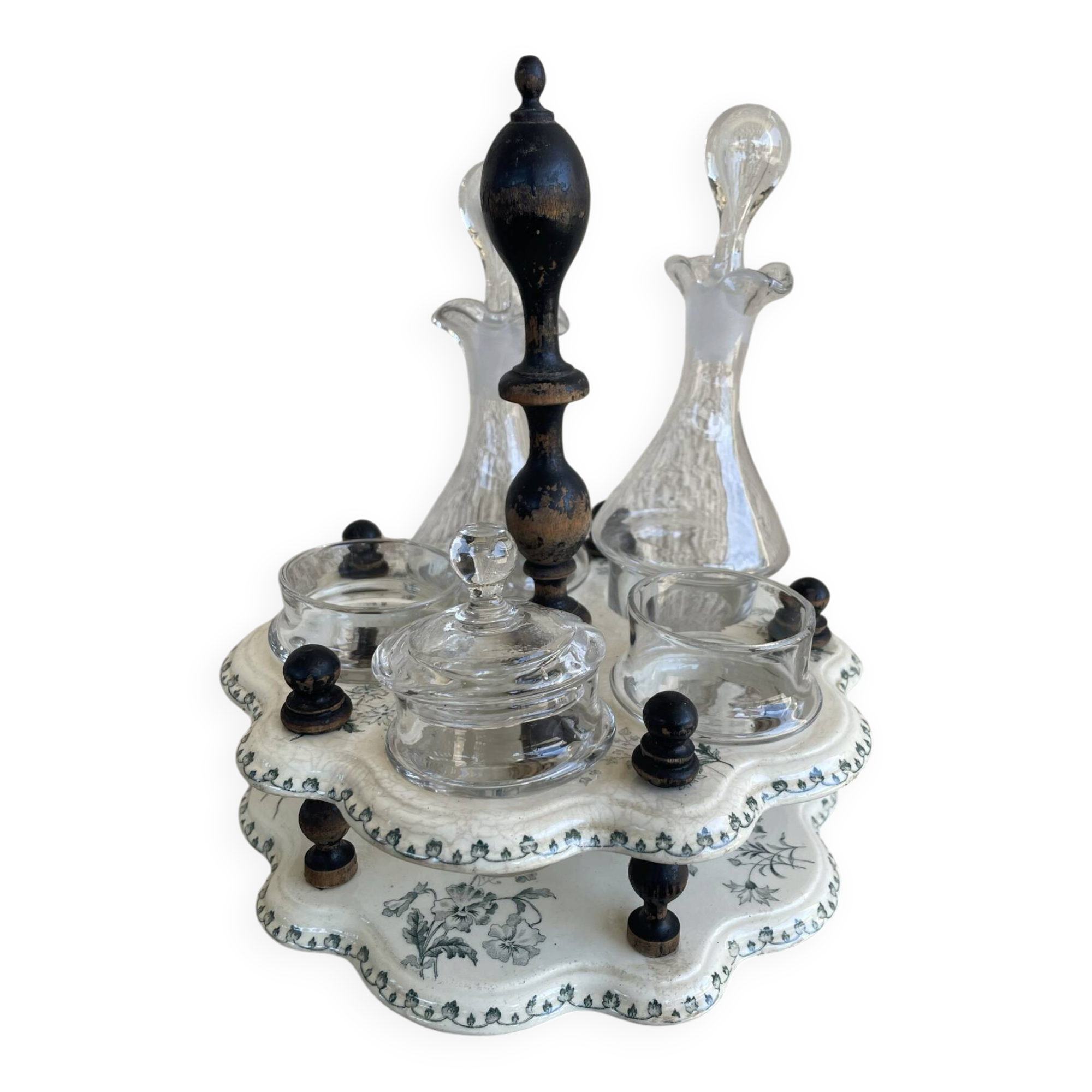 Oil and vinegar service, salt and pepper.