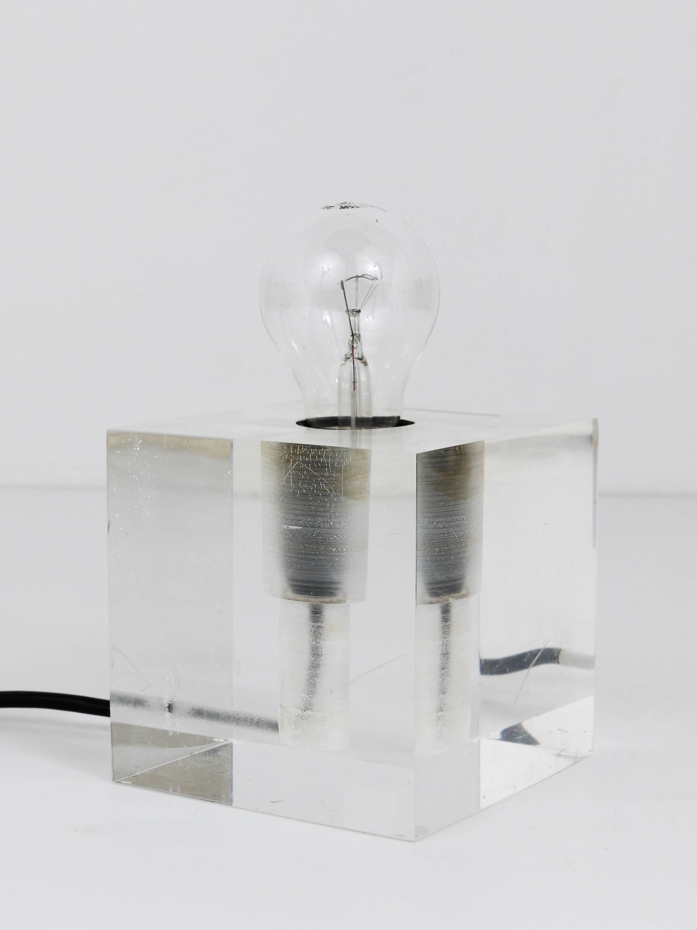 Cubic table or postmodern accent lamp in lucite, Italy, 1970s