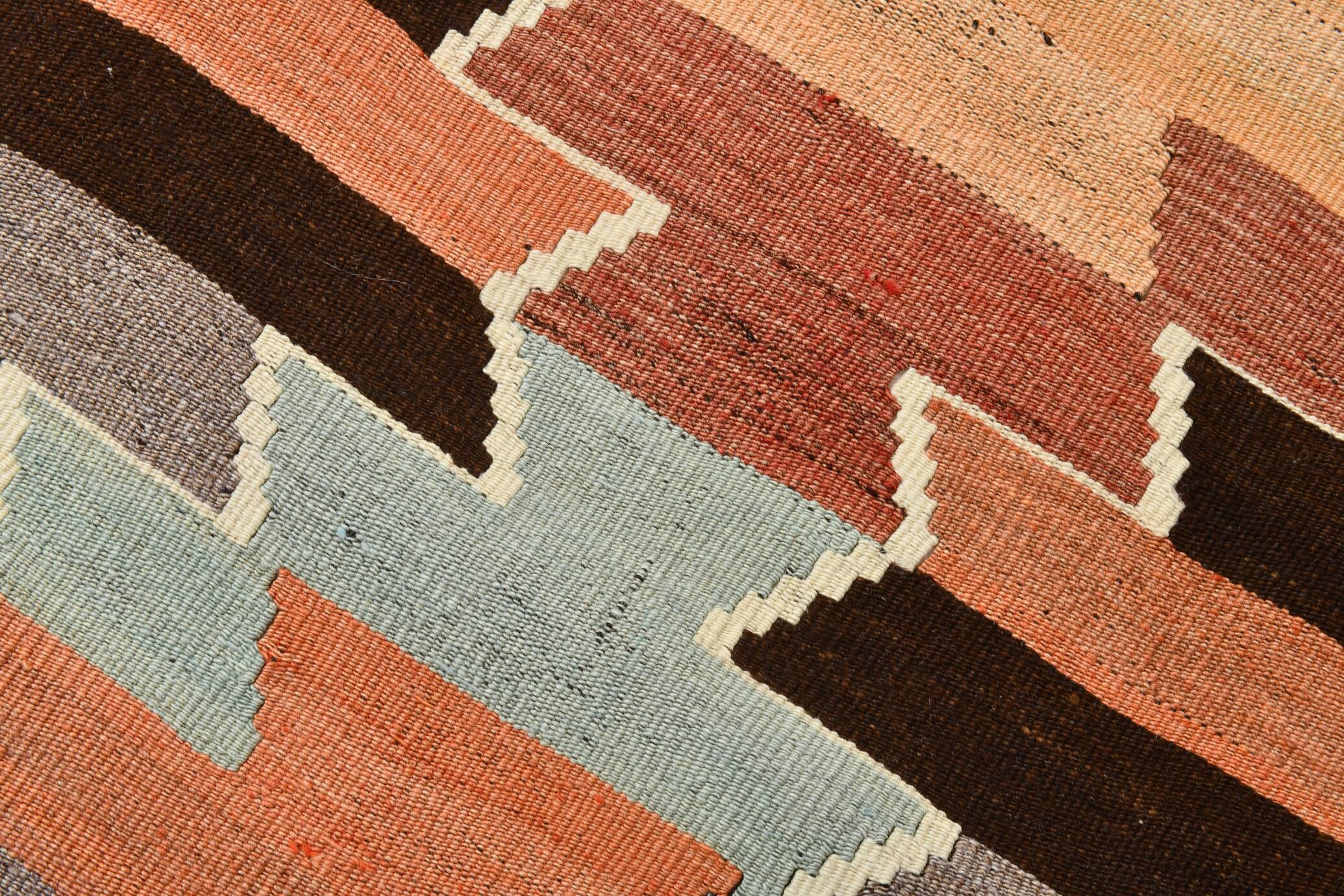 Vintage Kilim Rug, Geometric Zigzag Pattern in Earthy & Pastel Tones