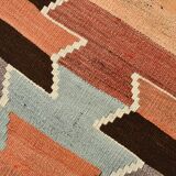 Vintage Kilim Rug, Geometric Zigzag Pattern in Earthy & Pastel Tones
