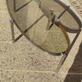 Elliptical coffee table circa 1970 in chromed metal and smoked glass