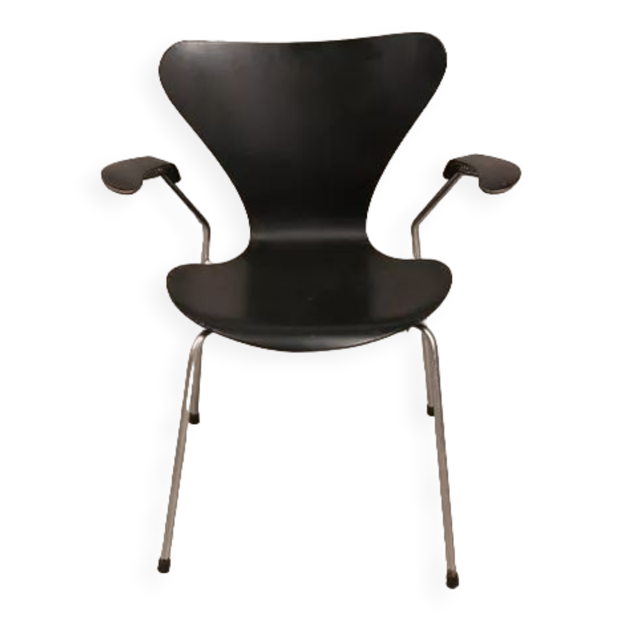 Black lacquered wooden chair by Arne Jacobsen for Fritz Hansen year 50 model SJUAN