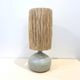 Vintage lamp base in beige-grey ceramic stoneware with raffia lampshade, 1970s