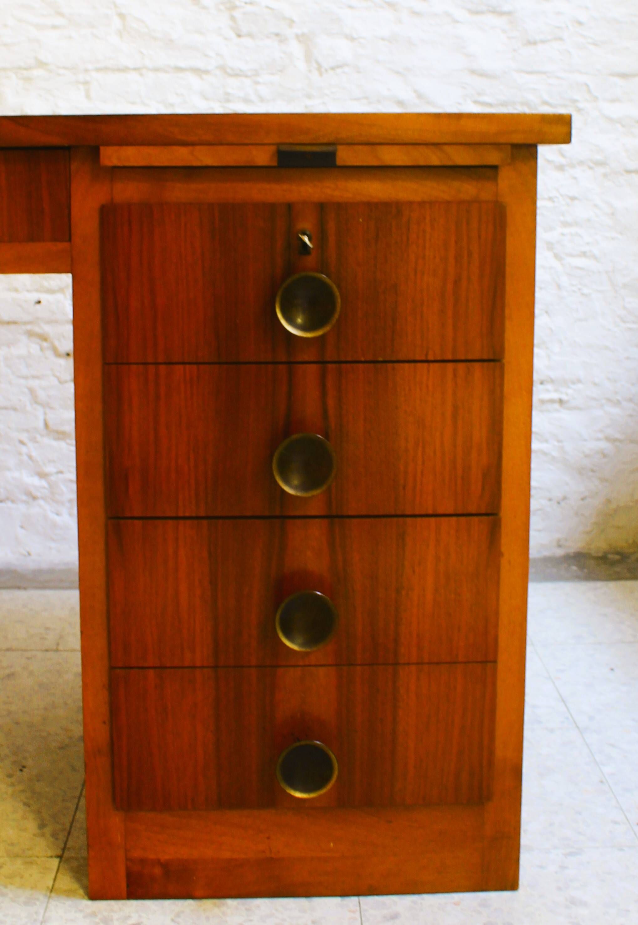 Small cubist Art Deco desk in walnut veneer, Belgium, 1930.