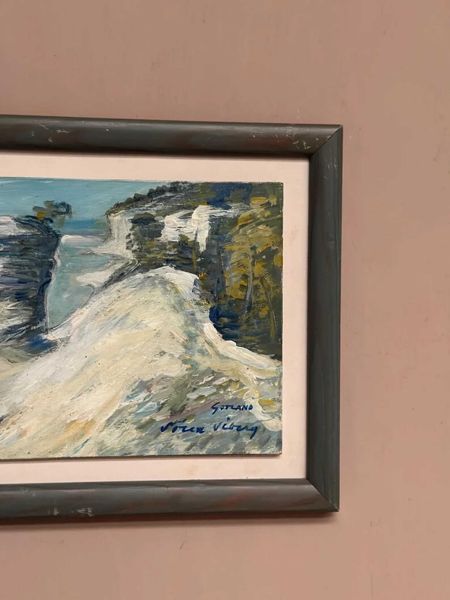 Original Swedish Oil on Panel – “Beach” by Soren Viberg – Vintage & Framed – 32 × 23 cm (12.5" × 9")