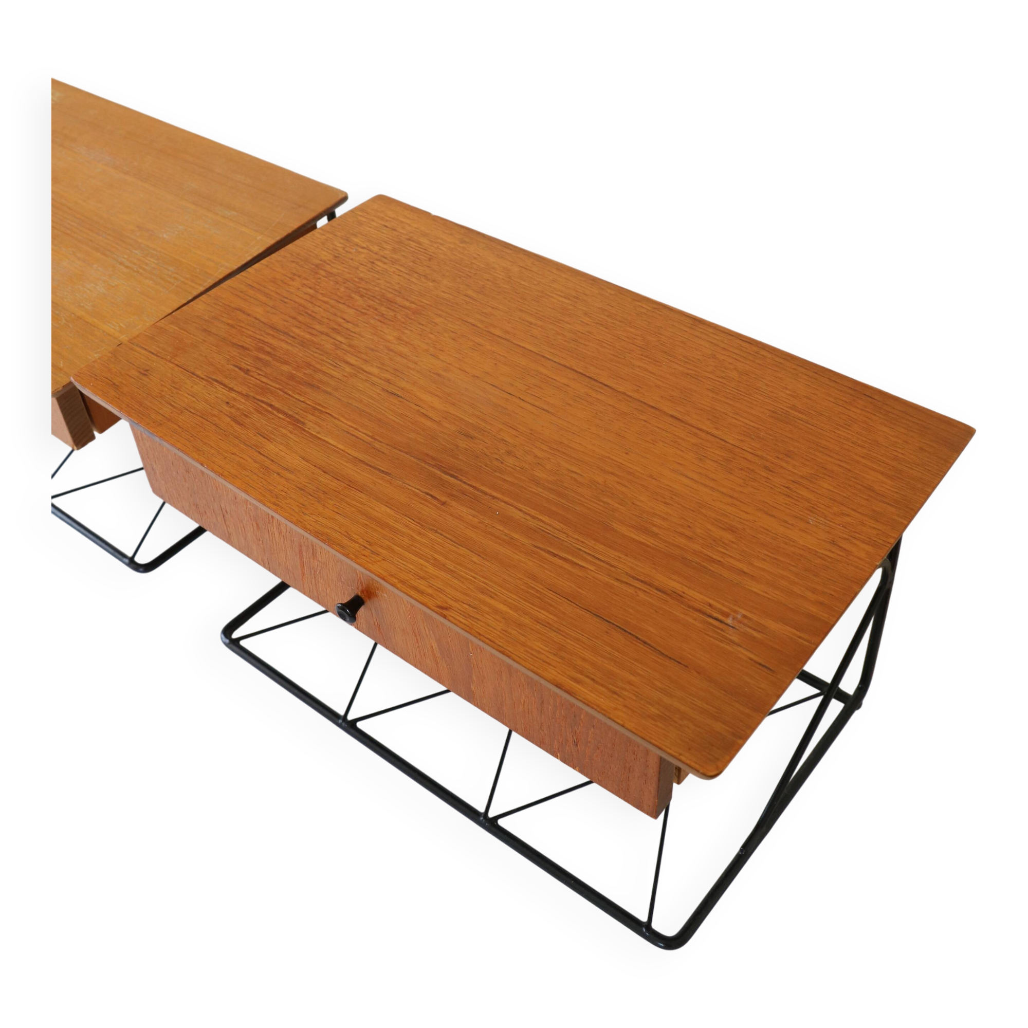 Pair of "string" wall-mounted bedside tables, Scandinavian, 1960.