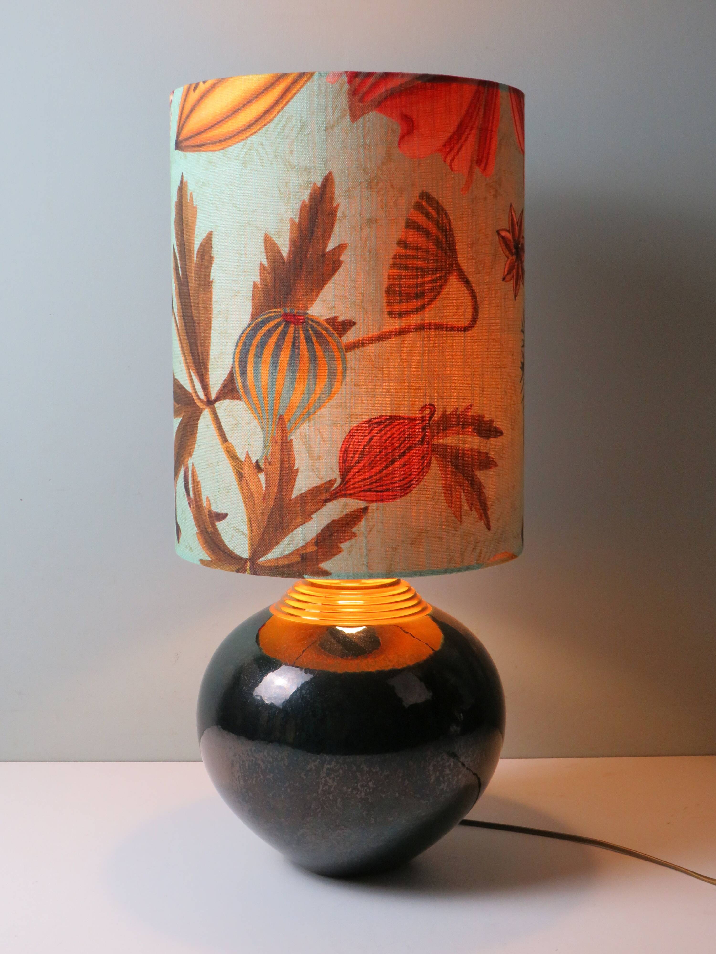 Vintage table lamp signed Louis Drimmer, glazed ceramic & lampshade