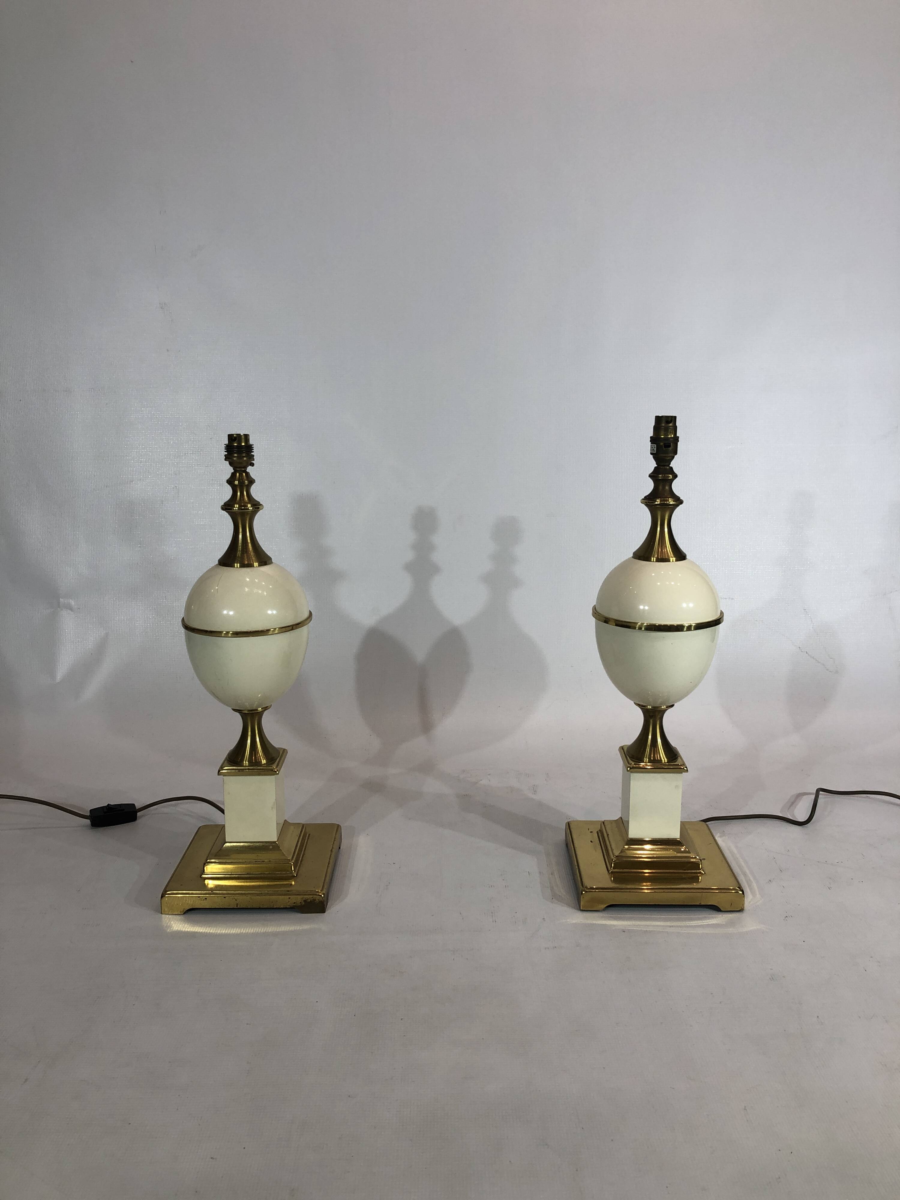 Near Pair of Vintage Enamel Egg Table Lamps - 1970s Hollywood Regency Retro