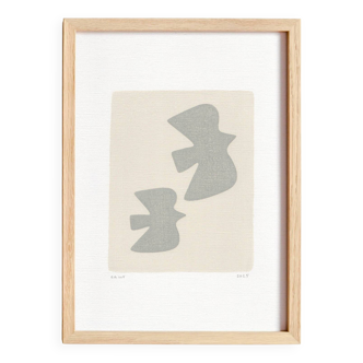 Abstract painting on paper - Birds B137 - painting signed eawy