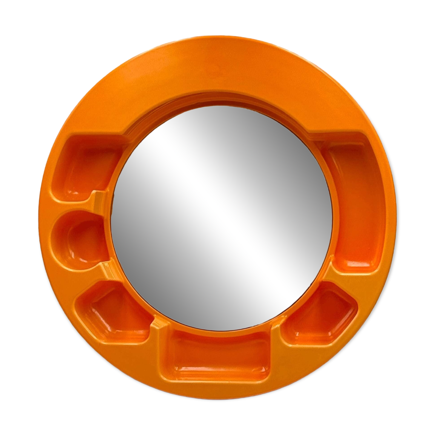 Space Age Orange Wall Mirror with Built-in Shelves 1970s