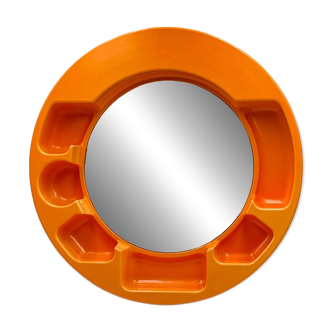 Miroir mural orange style Space Age avec étagères intégrées, années 1970