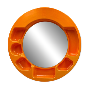 Miroir mural orange style Space Age avec étagères intégrées, années 1970