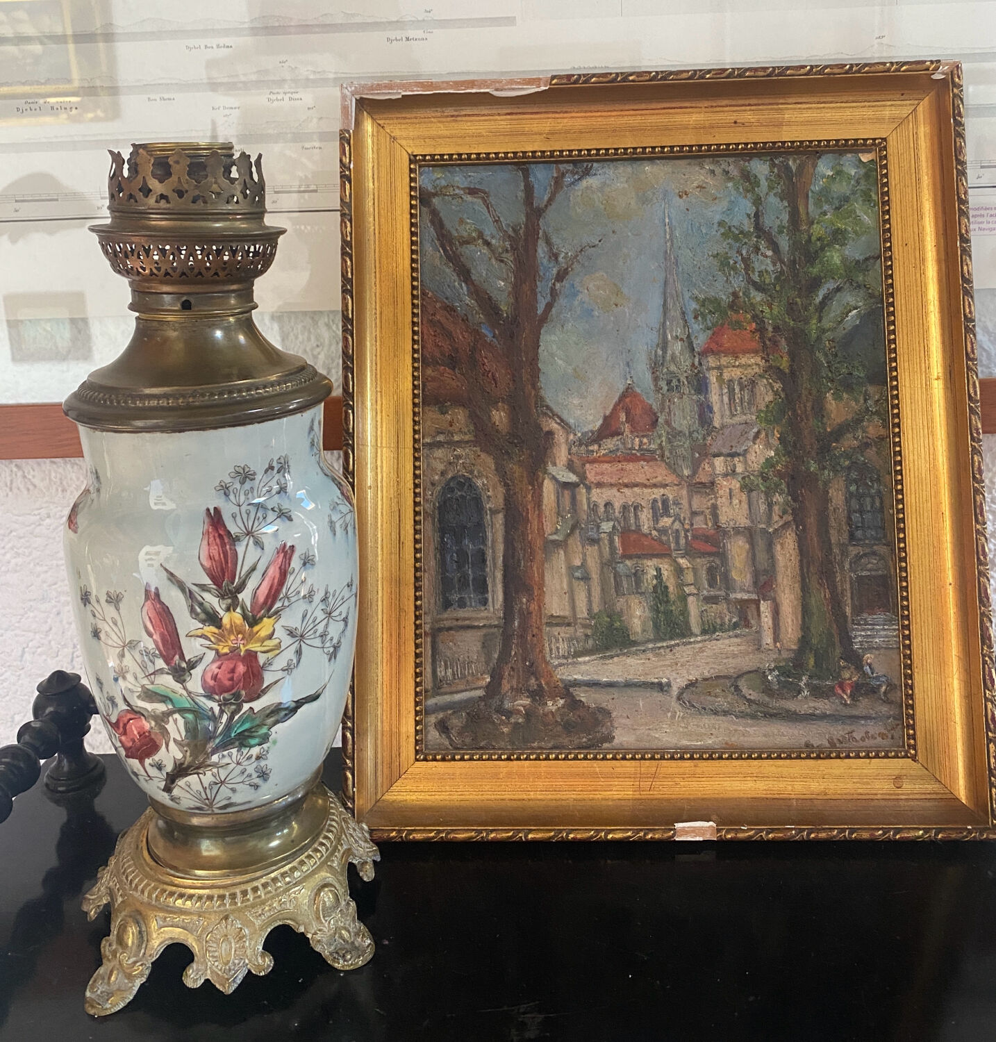 Old framed oil on cardboard