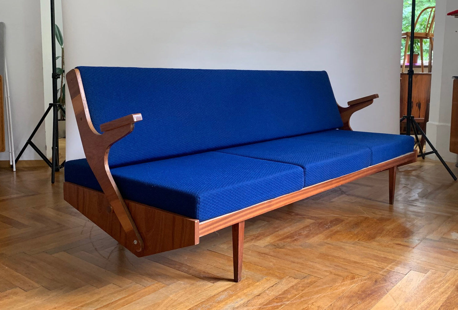 Foldning Sofa in Electric Blue Colour, 1960s, Czechoslovakia