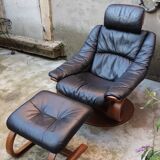Black leather armchair + footrest