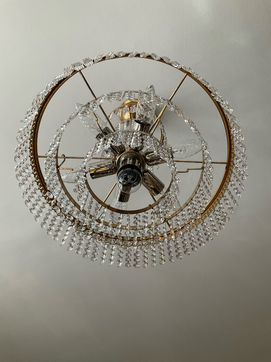 Brass chandelier and crystal tassel waterfall