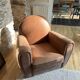 Bradford club armchair in full-grain cowhide leather, tawny colour.