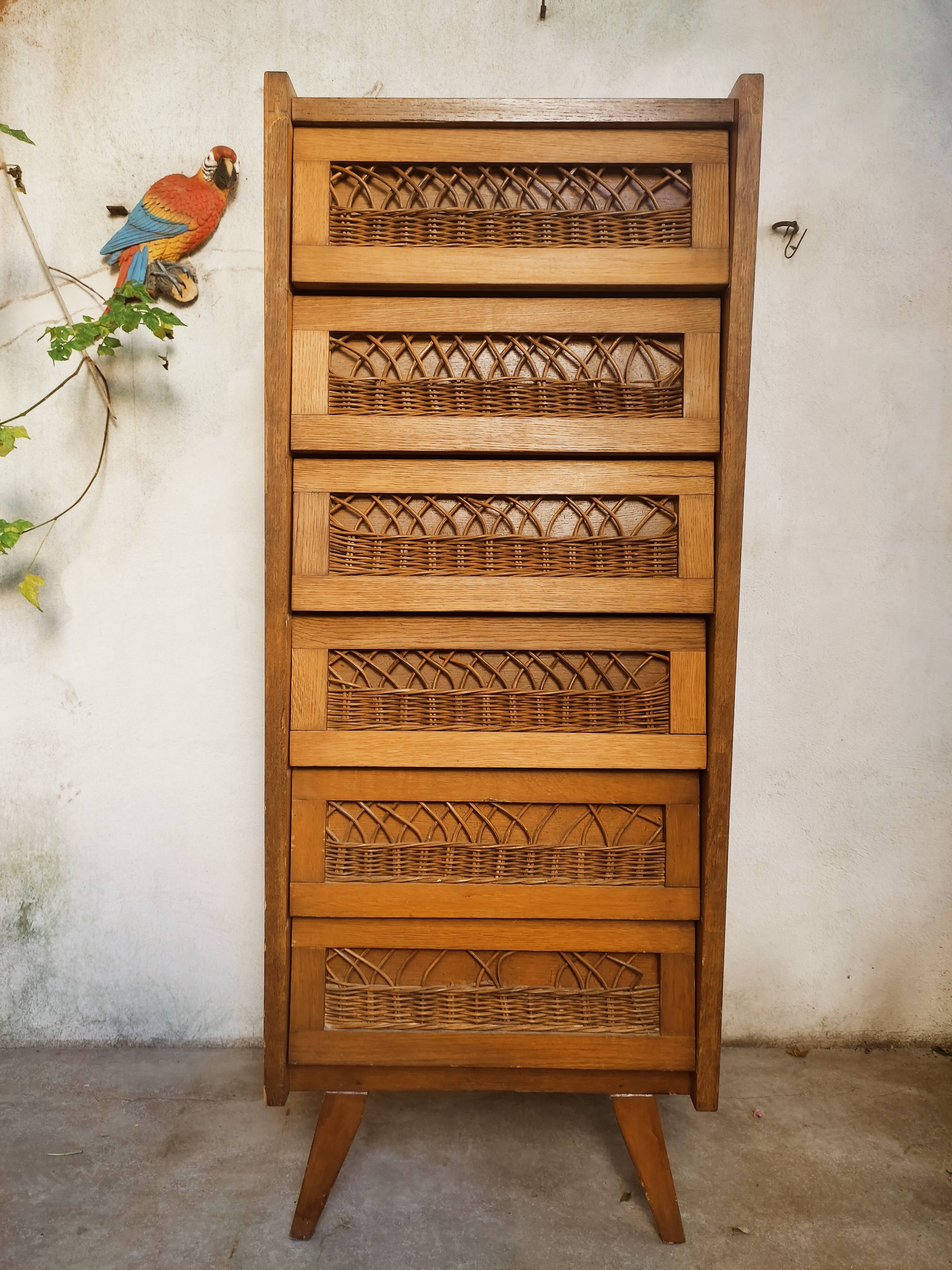 Rattan and wood rag cabinet