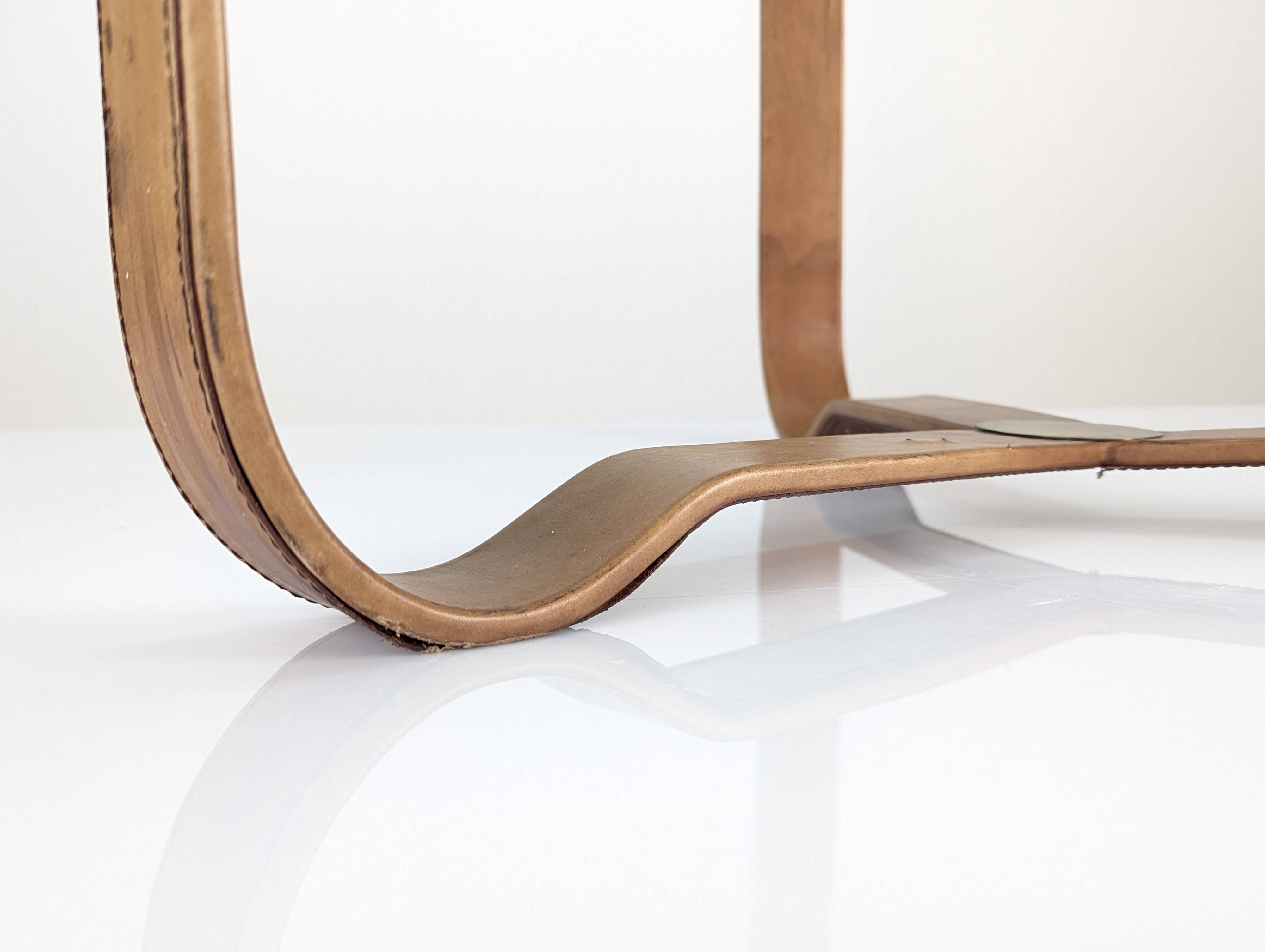 Brass and Stitched Leather Coffee Table