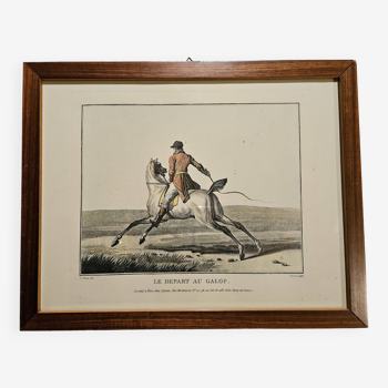 Equestrian engraving "the galloping start" DARCIS after Carles VERNET