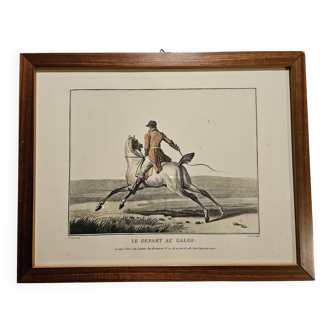 Equestrian engraving "the galloping start" DARCIS after Carles VERNET