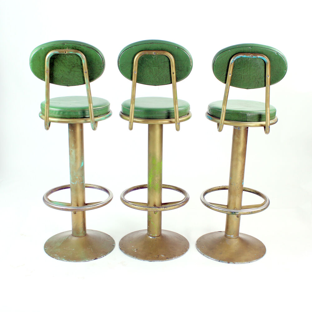 Tabourets de bar en métal et cuir, Tchécoslovaquie années 50