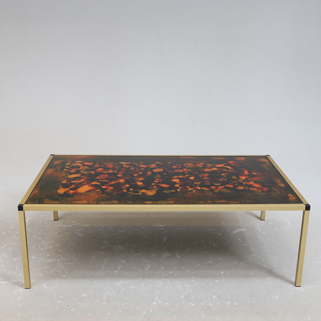 Vintage coffee table in brass and glass