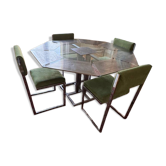 Table en verre et 4 chaises, années 70