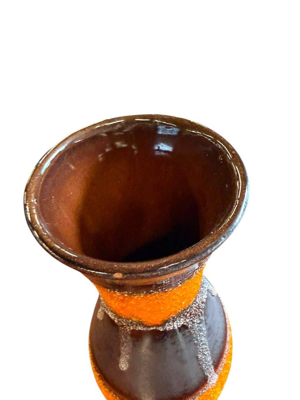 Vintage black/orange fat lava vase