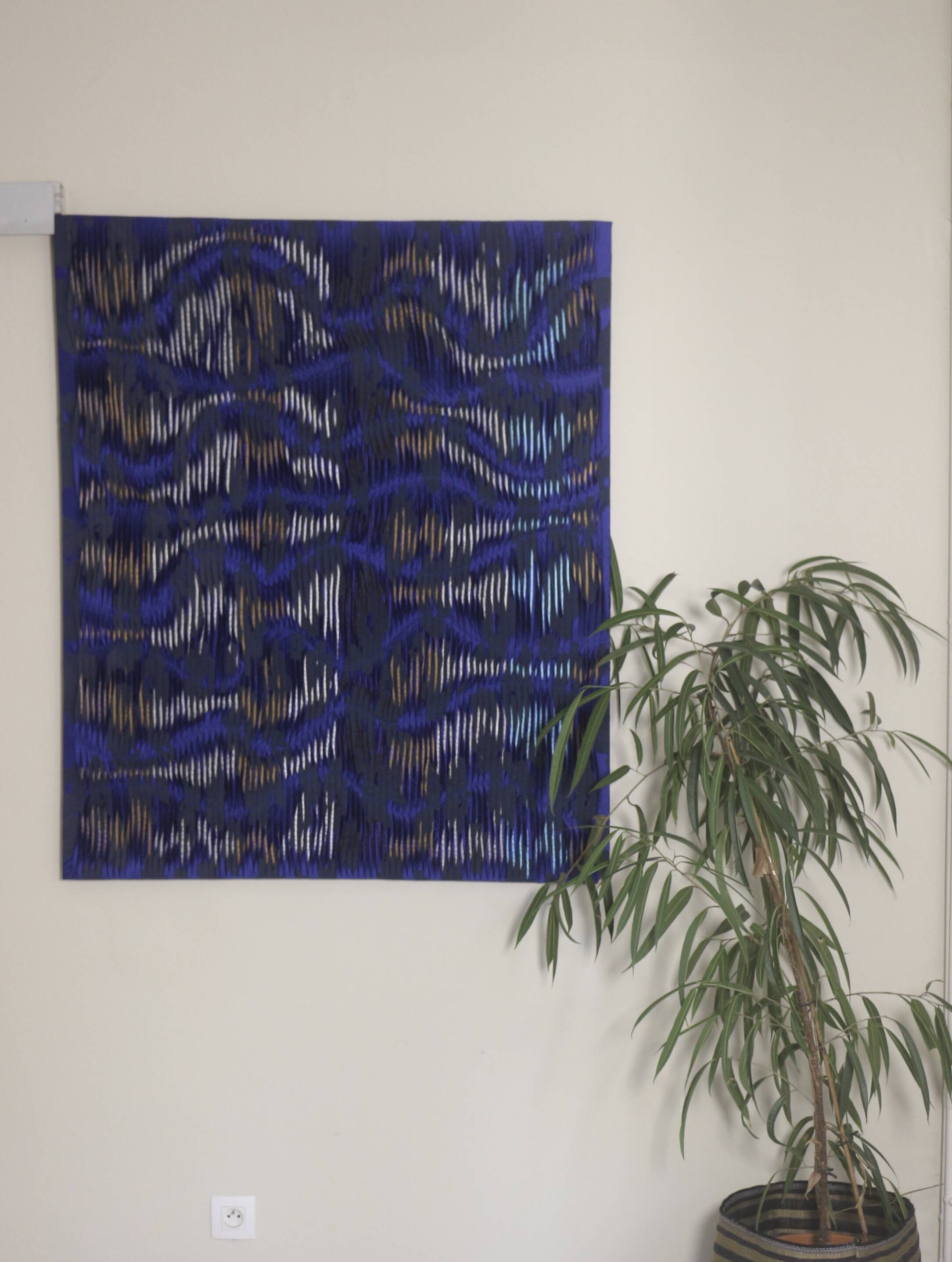 Tableau texturé contemporain Bleu imprimé  Ref cobalt