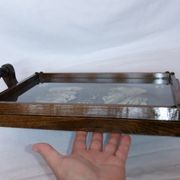 Basque service tray cross character under glass wood vintage handles painting