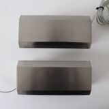 Pair of wall lights with adjustable shutters in brushed aluminum