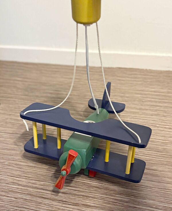 Lustre éclairage vintage BOUDET avion bois