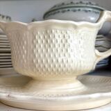 Gien earthenware sauceboat, "Pont aux choux" service