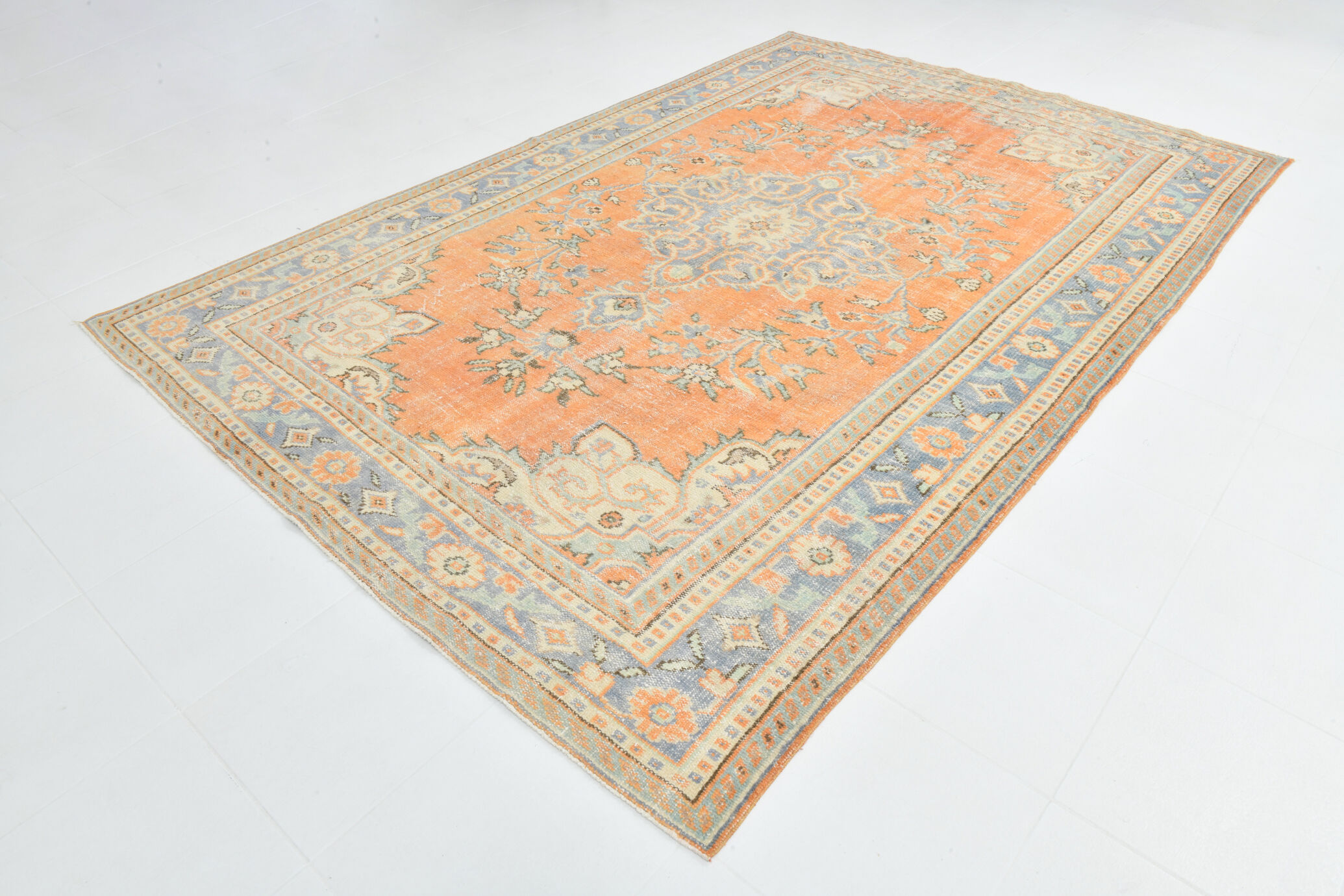Coral orange 62s vintage rug, 226x331cm